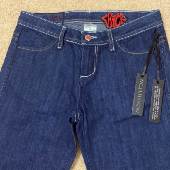 CHICK By NICKY HILTON Straight-Leg Blue Jeans w Rhinestone Skeletons Size 26 - Picture 2 of 8
